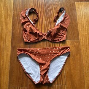 Freya Terracotta Polka Dot Ruffle Bikini Set